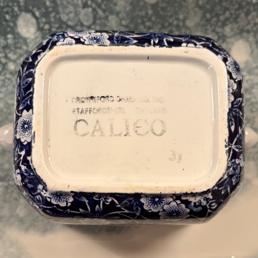 Calico Classic Blue and White Sugar Covered bowl Staffordshire England - Picture 8 of 13